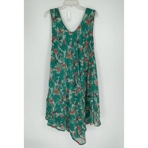 Ana & Kate Women's Green Tropical Flamingo Asymmetrical Beach Dress One Size